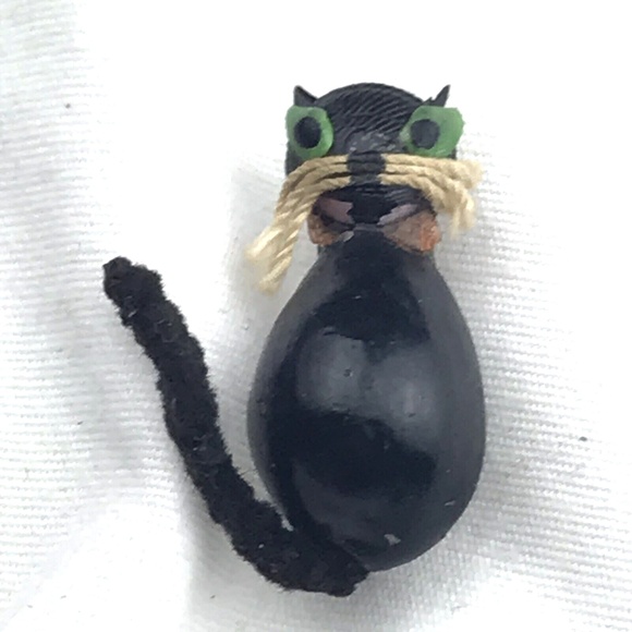 Handmade Artisan Antique Black Cat Brooch Folk Art American Early - Picture 1 of 7